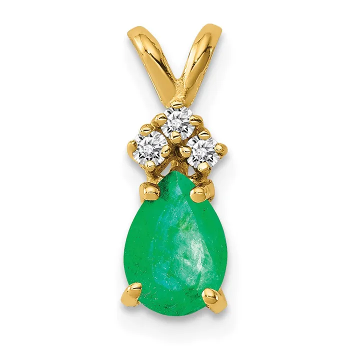 Goldia Necklaces 14K Yellow Gold 7x5mm Pear Emerald VS Real Diamond pendant Goldia Necklaces 14K Yellow Gold 7x5mm Pear Emerald VS Real Diamond pendant