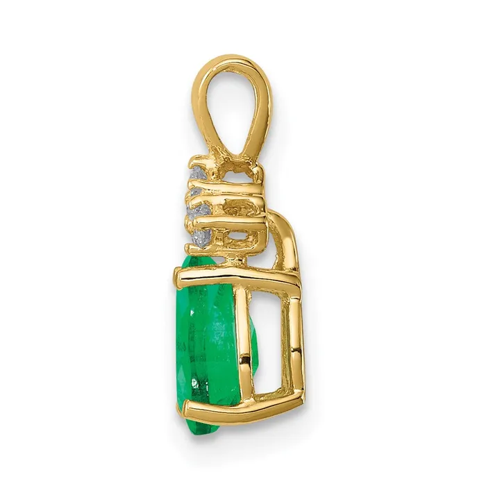 Goldia Necklaces 14K Yellow Gold 7x5mm Pear Emerald VS Real Diamond pendant