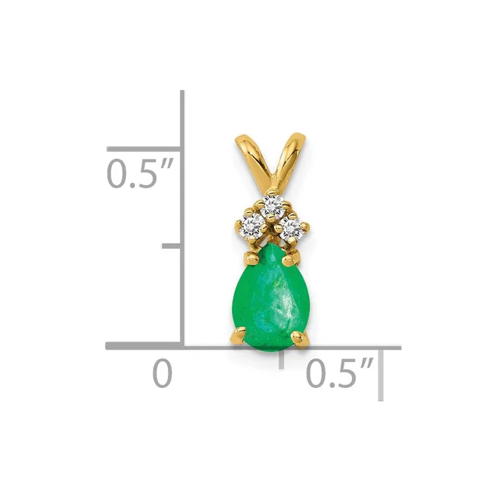 Goldia Necklaces 14K Yellow Gold 7x5mm Pear Emerald VS Real Diamond pendant