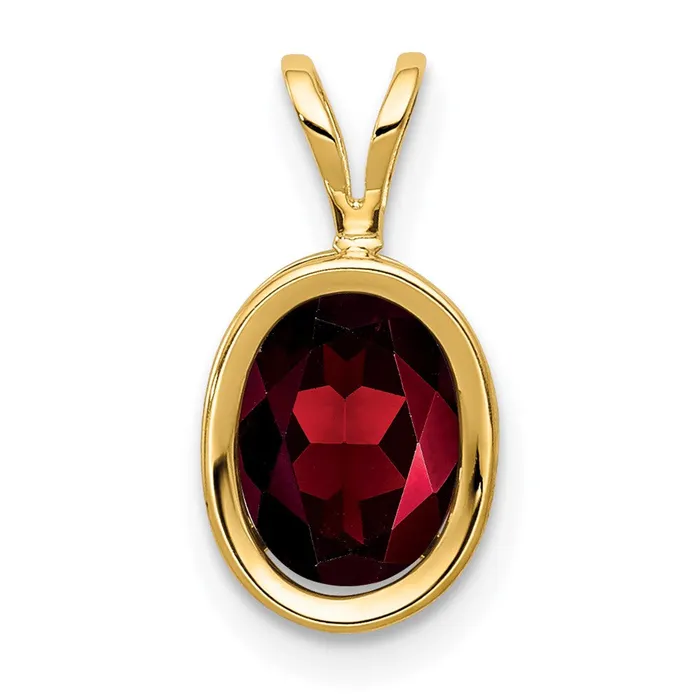 Goldia Necklaces 14K Yellow Gold 8x6mm Oval Garnet Checker bezel pendant