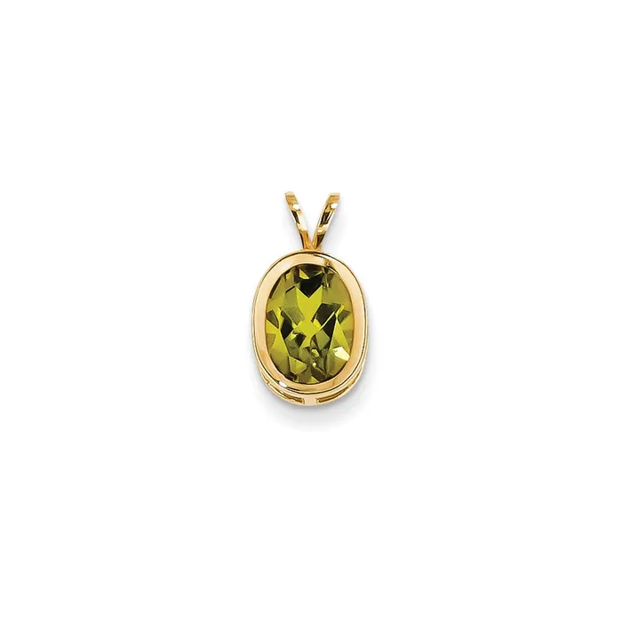 Goldia Necklaces 14K Yellow Gold 9x7mm Oval Peridot bezel pendant