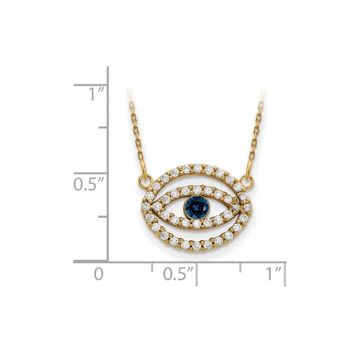 Goldia Necklaces 14K Yellow Gold Medium Real Diamond and Sapphire Halo Evil Eye Necklace
