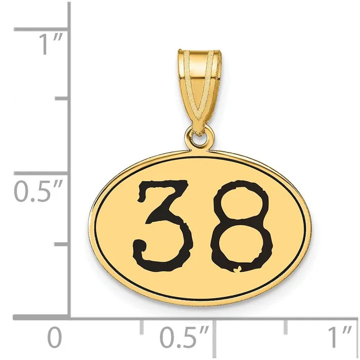 Goldia Necklaces 14k Yellow Gold Polished Number 38 Black Enamel Oval Pendant