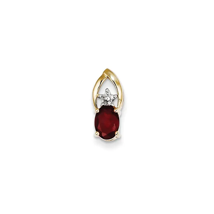 Goldia Necklaces 14K Yellow Gold Real Diamond and Garnet Oval Pendant