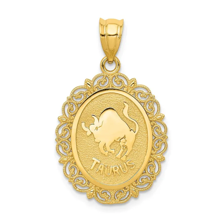 Goldia Necklaces 14k Yellow Gold Solid Satin Polished Taurus Zodiac Oval Pendant