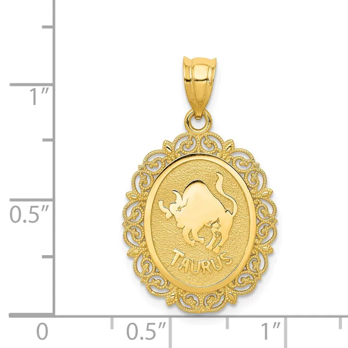 Goldia Necklaces 14k Yellow Gold Solid Satin Polished Taurus Zodiac Oval Pendant
