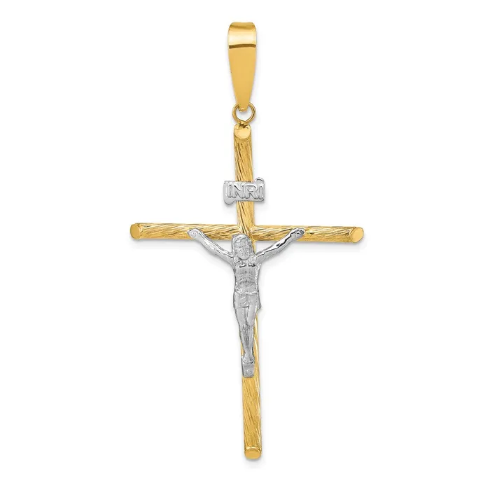 Goldia Necklaces 14k Yellow Rhodium Gold wWhite Rhod Polished Textured INRI Crucifix Cross Pendant Goldia Necklaces 14k Yellow Rhodium Gold wWhite Rhod Polished Textured INRI Crucifix Cross Pendant