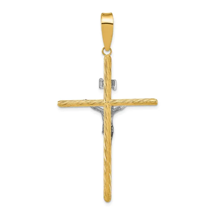 Goldia Necklaces 14k Yellow Rhodium Gold wWhite Rhod Polished Textured INRI Crucifix Cross Pendant