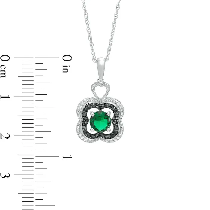 Goldia Necklaces 55mm LabCreated Emerald and 007 CT TW White and Enhanced Black Diamond Clover Pendant in Sterling Silver Goldia Necklaces 55mm LabCreated Emerald and 007 CT TW White and Enhanced Black Diamond Clover Pendant in Sterling Silver