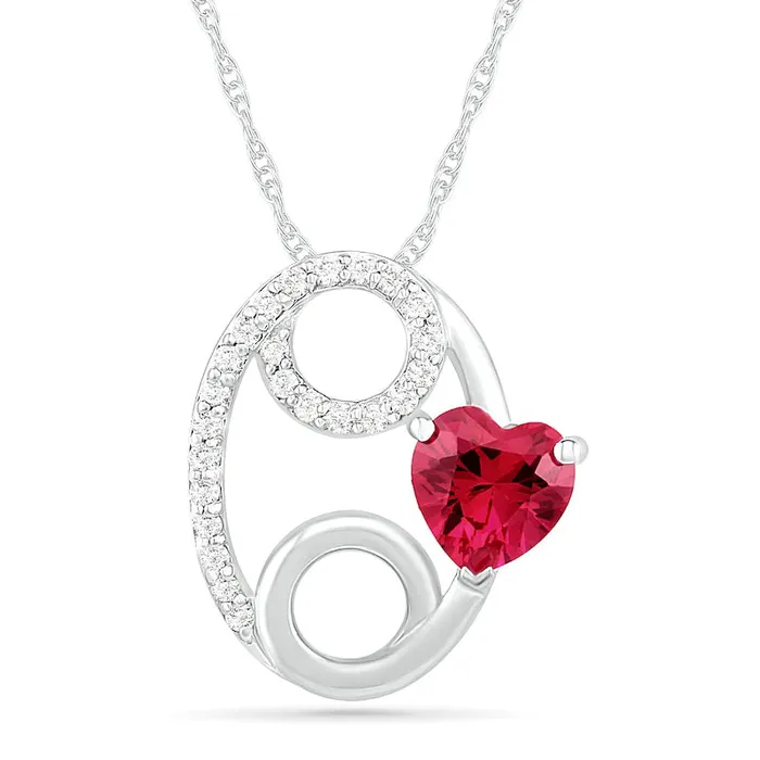 Goldia Necklaces 60mm HeartShaped LabCreated Ruby and White Sapphire Cancer Zodiac Sign Pendant in Sterling Silver Goldia Necklaces 60mm HeartShaped LabCreated Ruby and White Sapphire Cancer Zodiac Sign Pendant in Sterling Silver