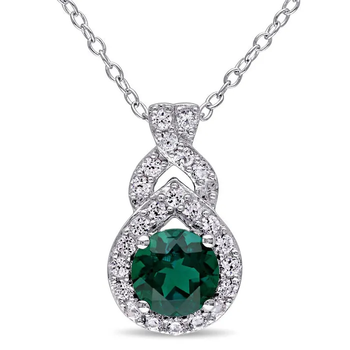 Goldia Necklaces 65mm LabCreated Emerald and White Sapphire Teardrop Frame Pendant in Sterling Silver Goldia Necklaces 65mm LabCreated Emerald and White Sapphire Teardrop Frame Pendant in Sterling Silver
