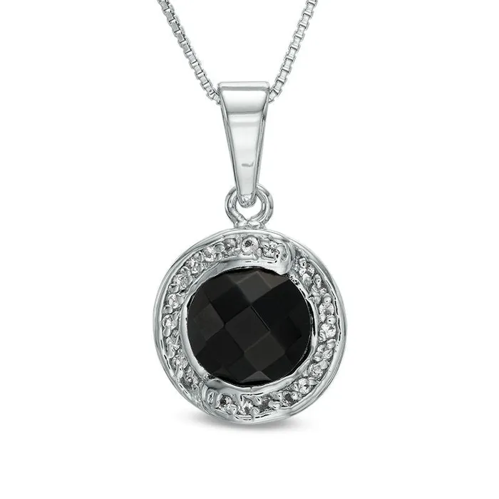 Goldia Necklaces 80mm Faceted Onyx and White Topaz Overlay Frame Pendant in Sterling Silver Goldia Necklaces 80mm Faceted Onyx and White Topaz Overlay Frame Pendant in Sterling Silver
