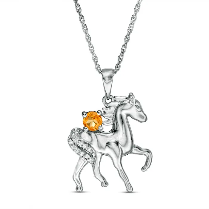 Goldia Necklaces Citrine and Natural Diamond Accent Prancing Horse Pendant in Sterling Silver Goldia Necklaces Citrine and Natural Diamond Accent Prancing Horse Pendant in Sterling Silver