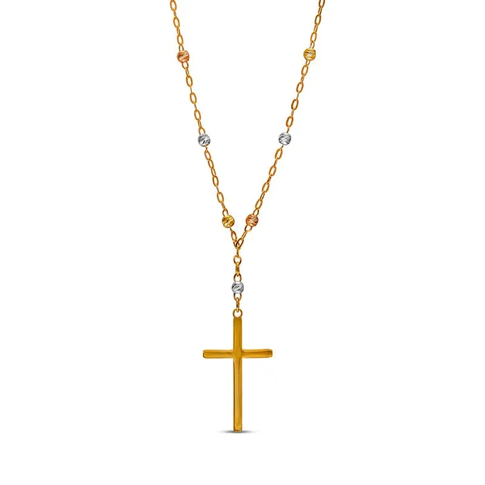 Goldia Necklaces Cross and Brilliance Bead Station Y Necklace in 10K TriTone Gold 17 Goldia Necklaces Cross and Brilliance Bead Station Y Necklace in 10K TriTone Gold 17