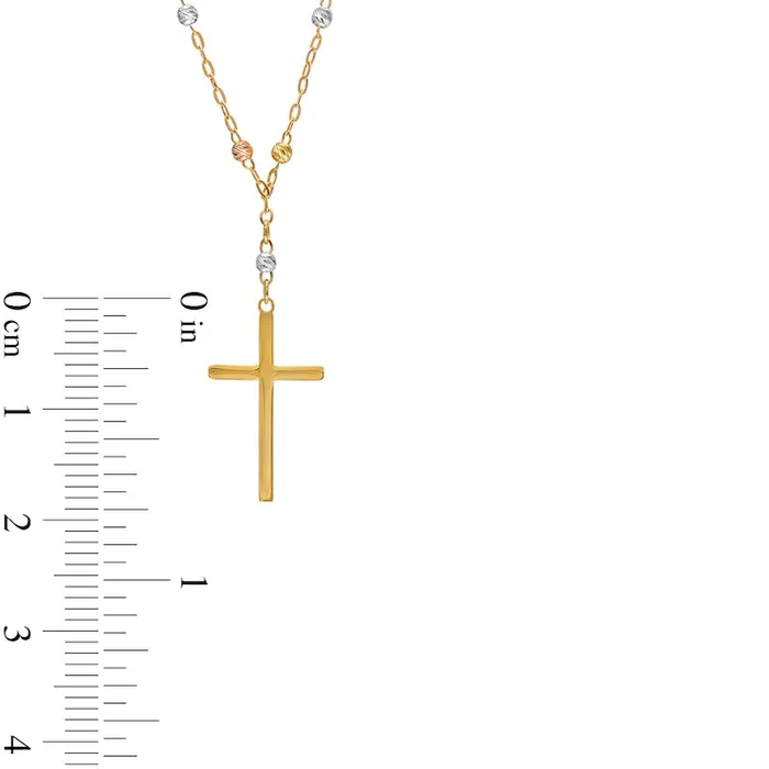 Goldia Necklaces Cross and Brilliance Bead Station Y Necklace in 10K TriTone Gold 17 Goldia Necklaces Cross and Brilliance Bead Station Y Necklace in 10K TriTone Gold 17
