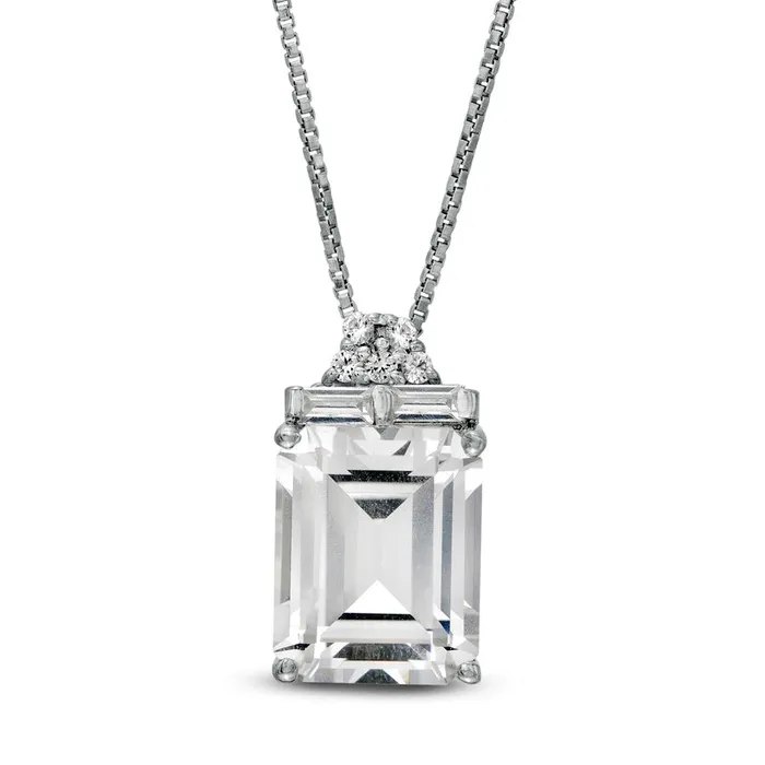 Goldia Necklaces EmeraldCut LabCreated White Sapphire Pendant in Sterling Silver Goldia Necklaces EmeraldCut LabCreated White Sapphire Pendant in Sterling Silver