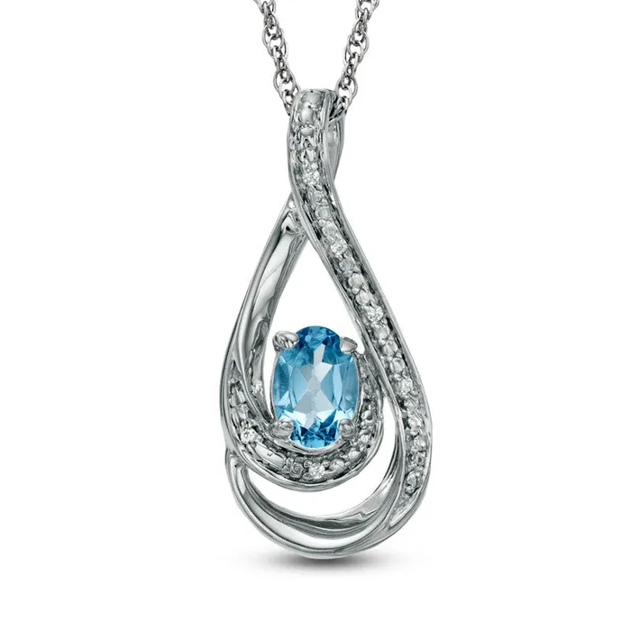 Goldia Necklaces Oval Blue Topaz and Natural Diamond Accent Loop Pendant in Sterling Silver Goldia Necklaces Oval Blue Topaz and Natural Diamond Accent Loop Pendant in Sterling Silver