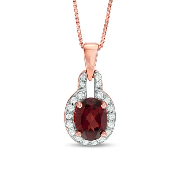 Goldia Necklaces Oval Garnet and White Topaz Doorknocker Frame Pendant in Sterling Silver with 14K Rose Gold Plate Goldia Necklaces Oval Garnet and White Topaz Doorknocker Frame Pendant in Sterling Silver with 14K Rose Gold Plate