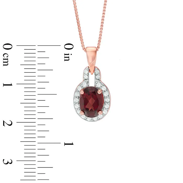 Goldia Necklaces Oval Garnet and White Topaz Doorknocker Frame Pendant in Sterling Silver with 14K Rose Gold Plate Goldia Necklaces Oval Garnet and White Topaz Doorknocker Frame Pendant in Sterling Silver with 14K Rose Gold Plate