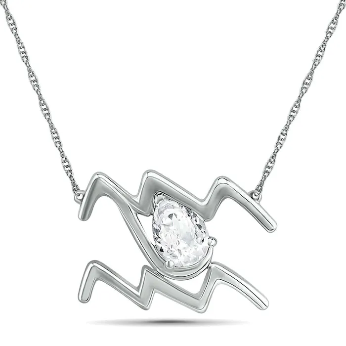 Goldia Necklaces PearShaped White LabCreated Sapphire Aquarius Zodiac Sign Necklace in Sterling Silver Goldia Necklaces PearShaped White LabCreated Sapphire Aquarius Zodiac Sign Necklace in Sterling Silver