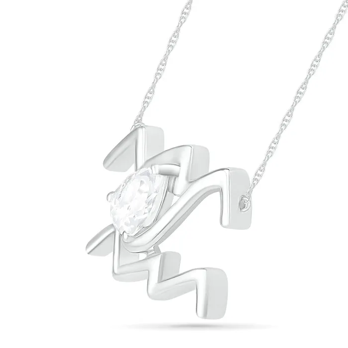 Goldia Necklaces PearShaped White LabCreated Sapphire Aquarius Zodiac Sign Necklace in Sterling Silver Goldia Necklaces PearShaped White LabCreated Sapphire Aquarius Zodiac Sign Necklace in Sterling Silver