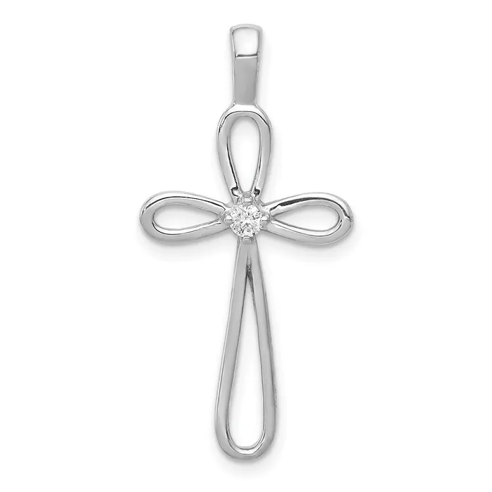 Goldia Necklaces Solid 14k White Gold AA Simulated CZ Cross Pendant