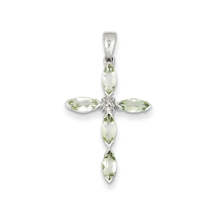Goldia Necklaces Sterling Silver Rhodium Green Quartz Diamond Pendant