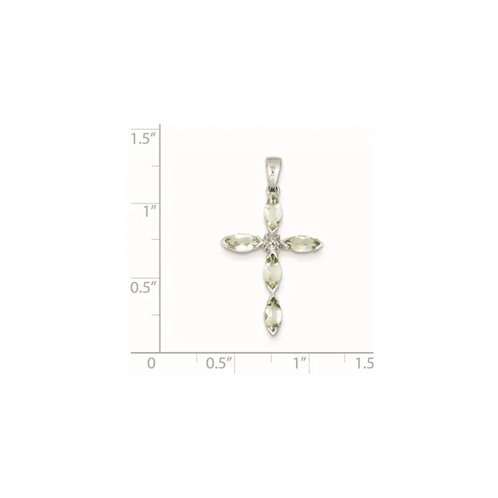 Goldia Necklaces Sterling Silver Rhodium Green Quartz Diamond Pendant