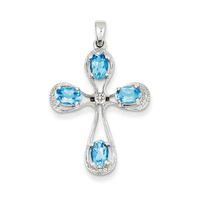 Goldia Necklaces Sterling Silver Rhodium Lt Sw Blue Topaz Cross u0026 Diamond Pendant Goldia Necklaces Sterling Silver Rhodium Lt Sw Blue Topaz Cross u0026 Diamond Pendant