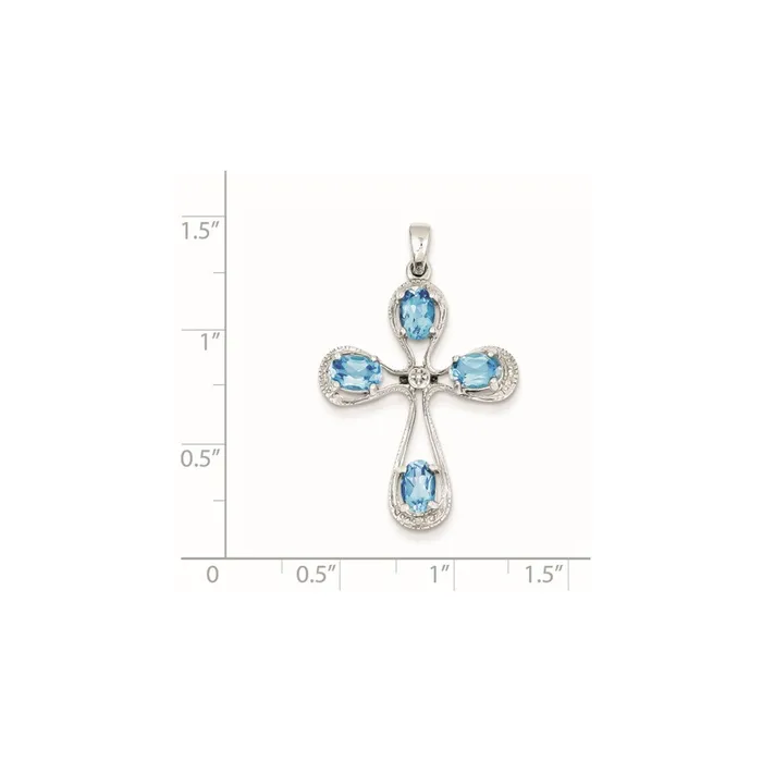 Goldia Necklaces Sterling Silver Rhodium Lt Sw Blue Topaz Cross u0026 Diamond Pendant