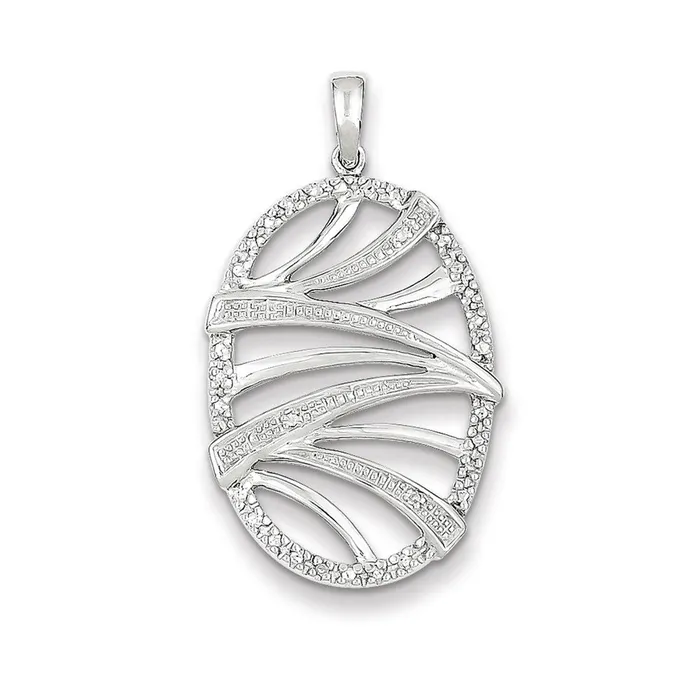 Goldia Necklaces Sterling Silver Rhodium Plated Diamond Oval Pendant