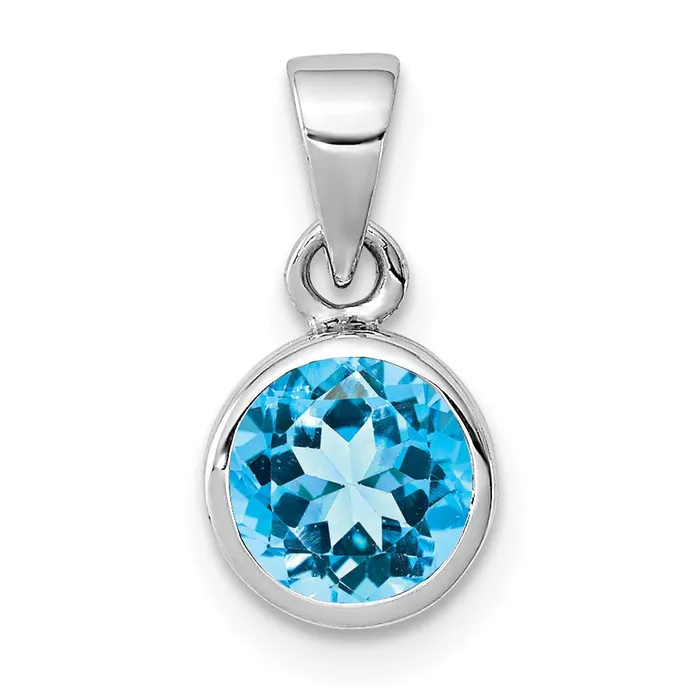 Goldia Necklaces Sterling Silver Rhodiumplated Polished Blue Topaz Round Pendant Goldia Necklaces Sterling Silver Rhodiumplated Polished Blue Topaz Round Pendant