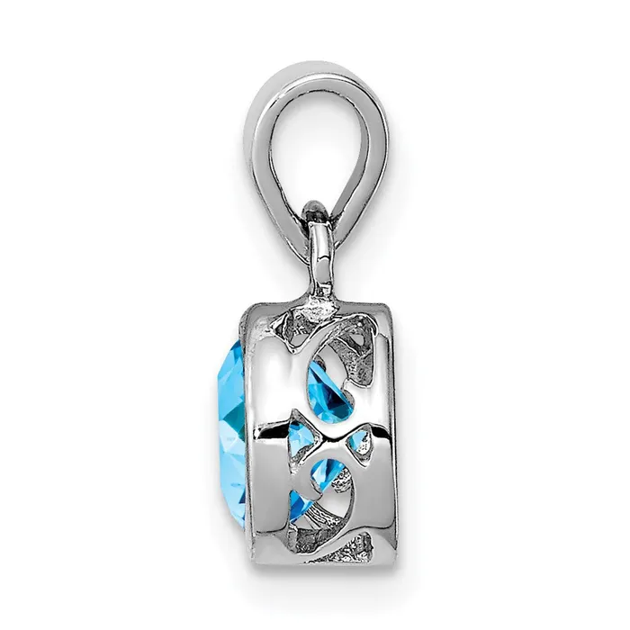 Goldia Necklaces Sterling Silver Rhodiumplated Polished Blue Topaz Round Pendant