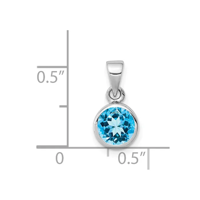 Goldia Necklaces Sterling Silver Rhodiumplated Polished Blue Topaz Round Pendant