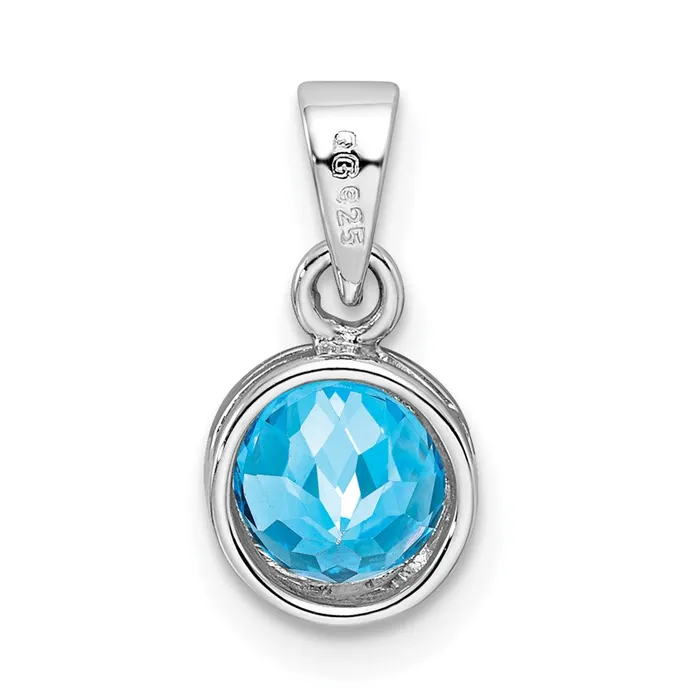 Goldia Necklaces Sterling Silver Rhodiumplated Polished Blue Topaz Round Pendant