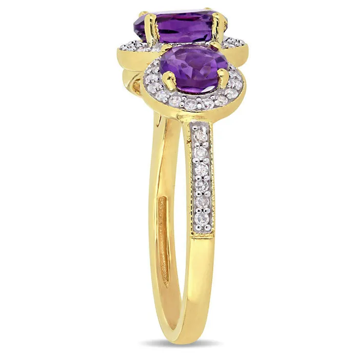Goldia Oval Amethyst and 025 CT TW Natural Diamond Three Stone Frame Antique VintageStyle Ring in Sterling Silver with Yellow Rhodium Rings Goldia Oval Amethyst and 025 CT TW Natural Diamond Three Stone Frame Antique VintageStyle Ring in Sterling Silver with Yellow Rhodium Rings