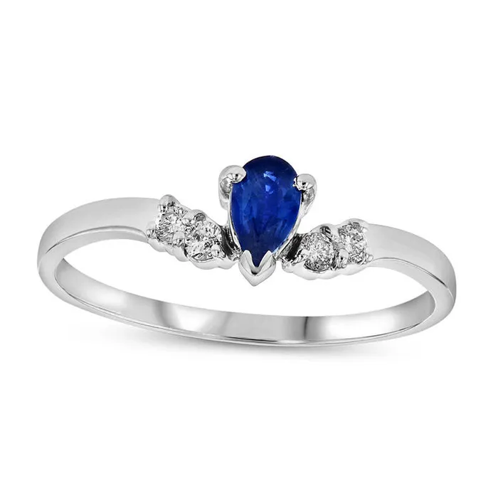 Goldia PearShaped Blue Sapphire and 007 CT TW Natural Diamond Chevron Ring in Solid 14K White Gold Rings Goldia PearShaped Blue Sapphire and 007 CT TW Natural Diamond Chevron Ring in Solid 14K White Gold Rings