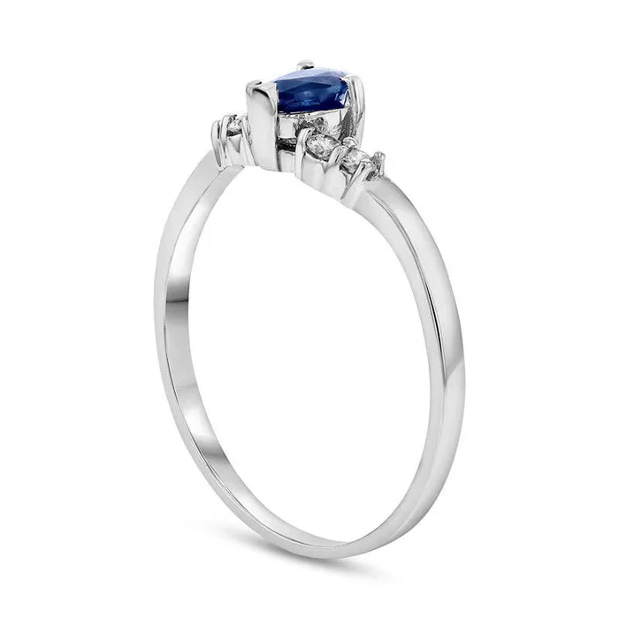 Goldia PearShaped Blue Sapphire and 007 CT TW Natural Diamond Chevron Ring in Solid 14K White Gold Rings Goldia PearShaped Blue Sapphire and 007 CT TW Natural Diamond Chevron Ring in Solid 14K White Gold Rings