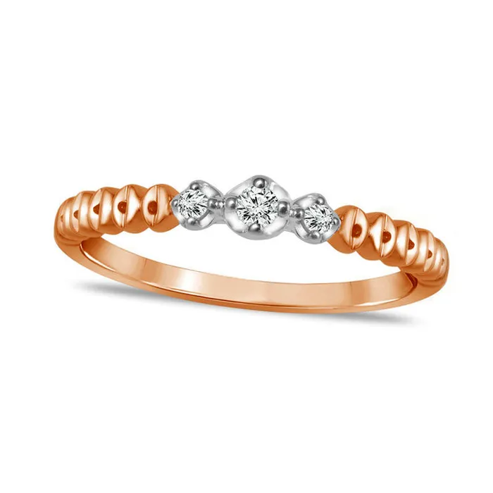Goldia Rings 005 CT TW Natural Diamond Three Stone Beaded Stackable Band in Solid 10K TwoTone Gold Goldia Rings 005 CT TW Natural Diamond Three Stone Beaded Stackable Band in Solid 10K TwoTone Gold
