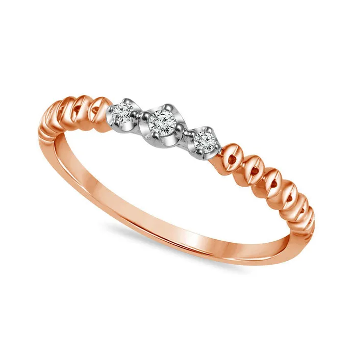 Goldia Rings 005 CT TW Natural Diamond Three Stone Beaded Stackable Band in Solid 10K TwoTone Gold Goldia Rings 005 CT TW Natural Diamond Three Stone Beaded Stackable Band in Solid 10K TwoTone Gold