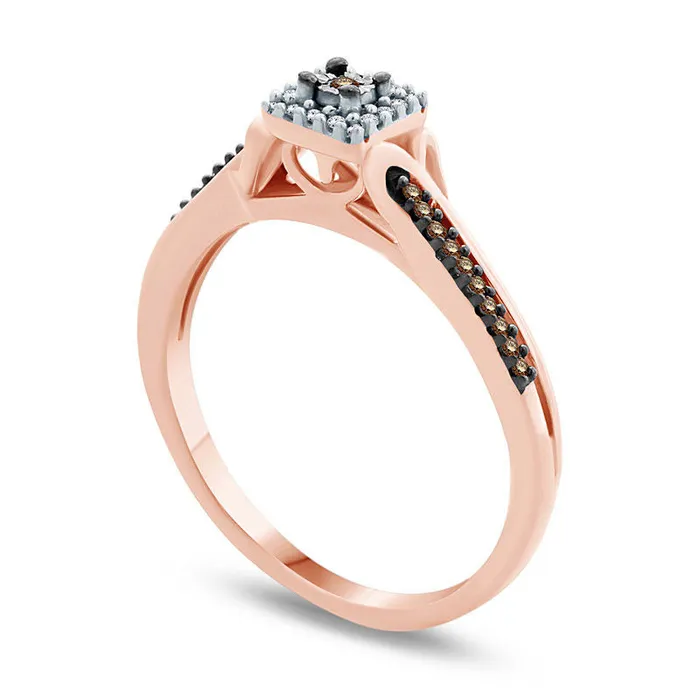 Goldia Rings 010 CT TW Champagne and White Natural Diamond Square Frame Promise Ring in Solid 10K Rose Gold Goldia Rings 010 CT TW Champagne and White Natural Diamond Square Frame Promise Ring in Solid 10K Rose Gold