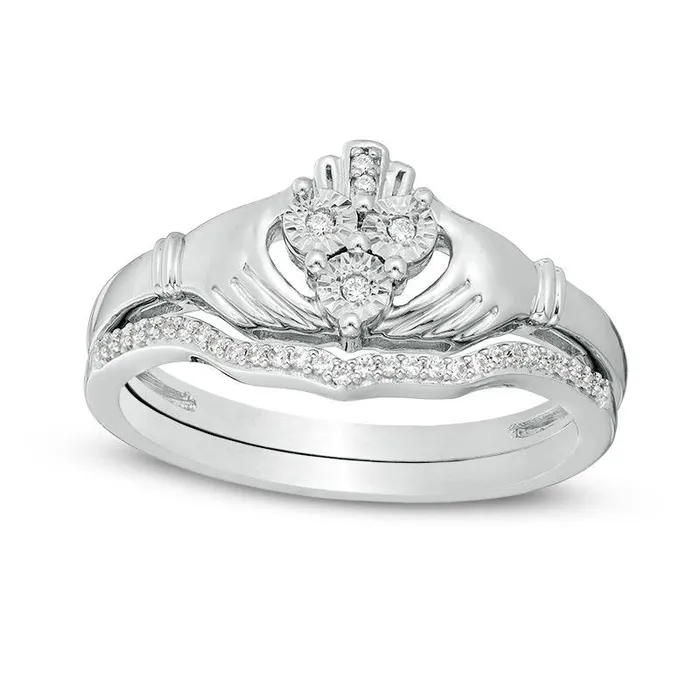 Goldia Rings 010 CT TW Natural Diamond Claddagh Bridal Engagement Ring Set in Sterling Silver Goldia Rings 010 CT TW Natural Diamond Claddagh Bridal Engagement Ring Set in Sterling Silver