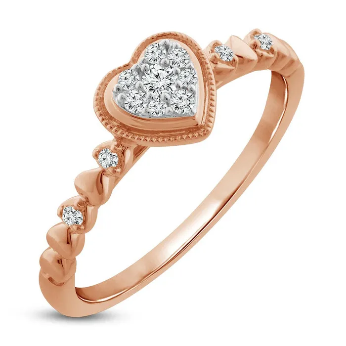 Goldia Rings 013 CT TW Composite Heart Natural Diamond Antique VintageStyle Promise Ring in Solid 10K Rose Gold Goldia Rings 013 CT TW Composite Heart Natural Diamond Antique VintageStyle Promise Ring in Solid 10K Rose Gold