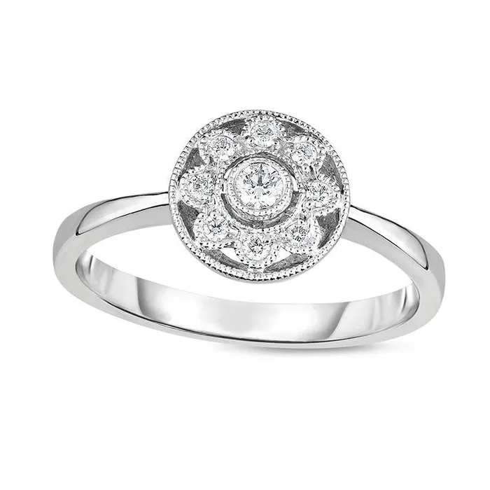 Goldia Rings 013 CT TW Natural Diamond Flower Frame Antique VintageStyle Promise Ring in Solid 10K White Gold Goldia Rings 013 CT TW Natural Diamond Flower Frame Antique VintageStyle Promise Ring in Solid 10K White Gold