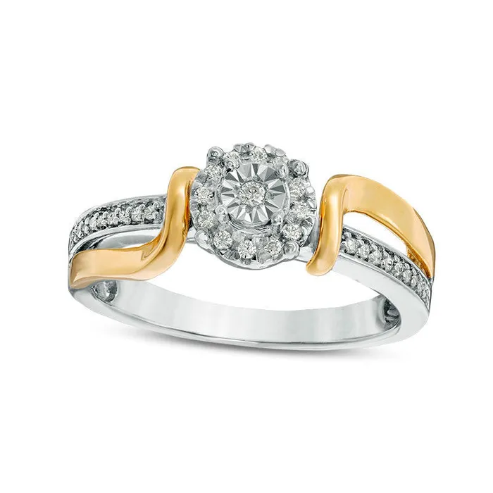 Goldia Rings 013 CT TW Natural Diamond Frame Bypass Promise Ring in Sterling Silver and Solid 10K Yellow Gold Goldia Rings 013 CT TW Natural Diamond Frame Bypass Promise Ring in Sterling Silver and Solid 10K Yellow Gold