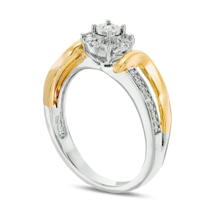 Goldia Rings 013 CT TW Natural Diamond Frame Bypass Promise Ring in Sterling Silver and Solid 10K Yellow Gold Goldia Rings 013 CT TW Natural Diamond Frame Bypass Promise Ring in Sterling Silver and Solid 10K Yellow Gold