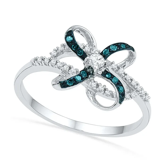 Goldia Rings 017 CT TW Enhanced Blue and White Natural Diamond Orbit Bow Ring in Solid 10K White Gold Goldia Rings 017 CT TW Enhanced Blue and White Natural Diamond Orbit Bow Ring in Solid 10K White Gold
