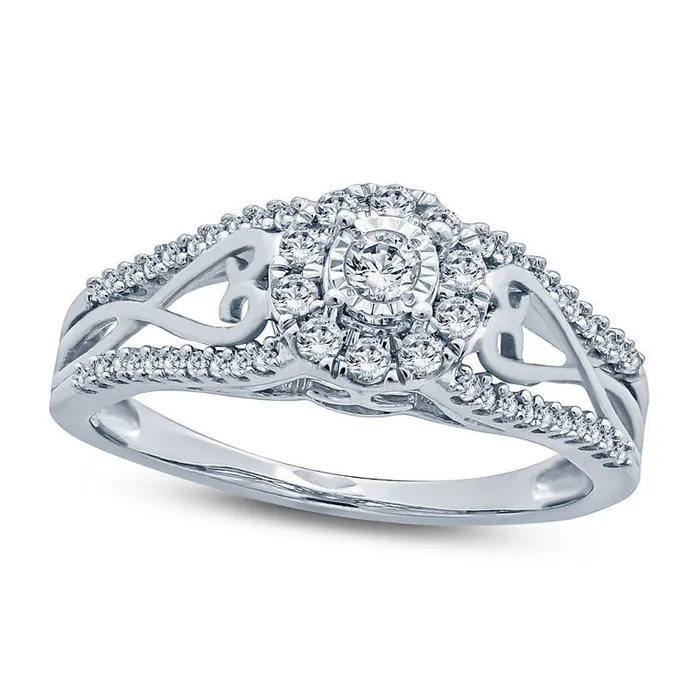 Goldia Rings 025 CT TW Natural Diamond Frame Heart Sides Promise Ring in Solid 10K White Gold Goldia Rings 025 CT TW Natural Diamond Frame Heart Sides Promise Ring in Solid 10K White Gold