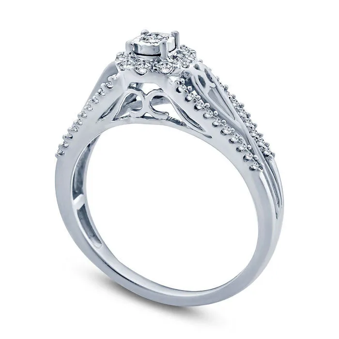 Goldia Rings 025 CT TW Natural Diamond Frame Heart Sides Promise Ring in Solid 10K White Gold Goldia Rings 025 CT TW Natural Diamond Frame Heart Sides Promise Ring in Solid 10K White Gold