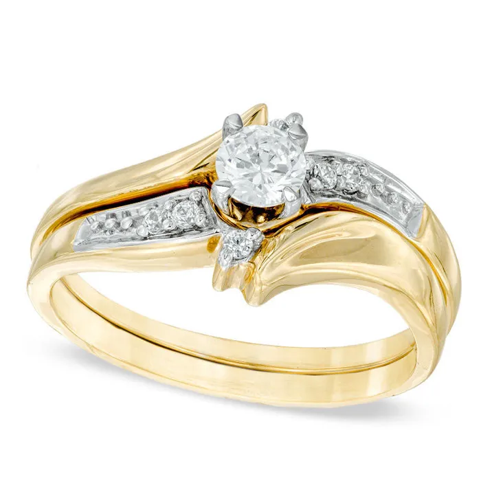 Goldia Rings 025 CT TW Natural Diamond Slant Bridal Engagement Ring Set in Solid 10K Yellow Gold Goldia Rings 025 CT TW Natural Diamond Slant Bridal Engagement Ring Set in Solid 10K Yellow Gold